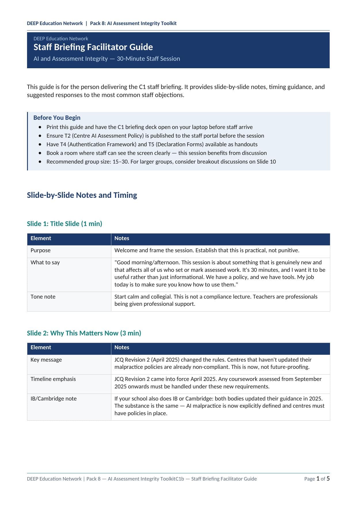 Preview of Staff Briefing — Facilitator Guide