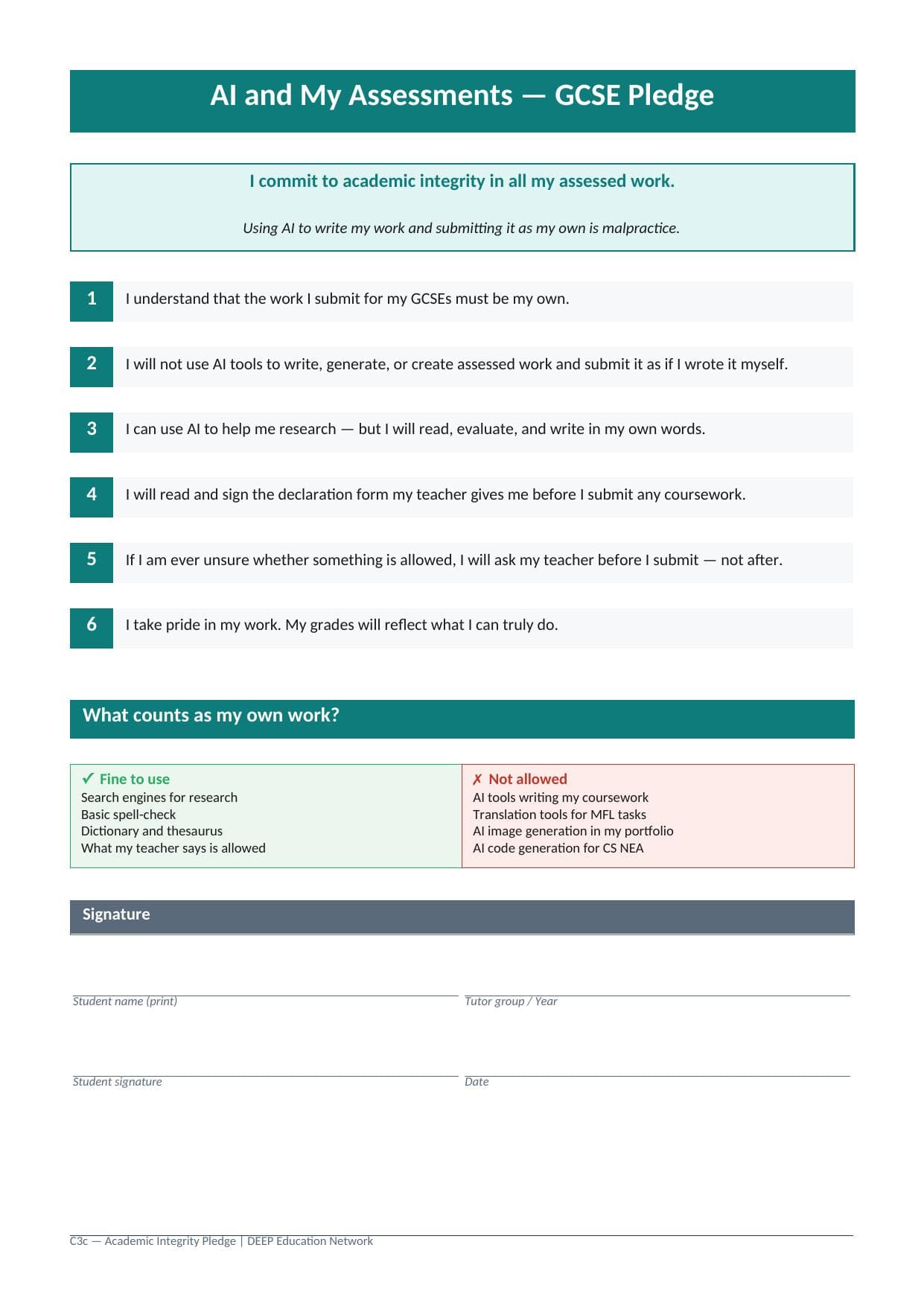 Preview of Academic Integrity Pledge