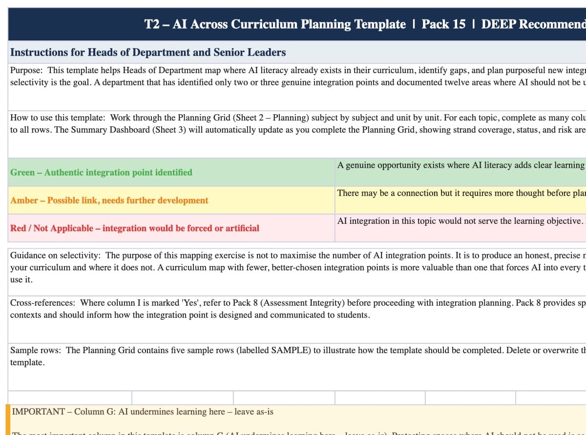 Preview of AI Across Curriculum Planning Template