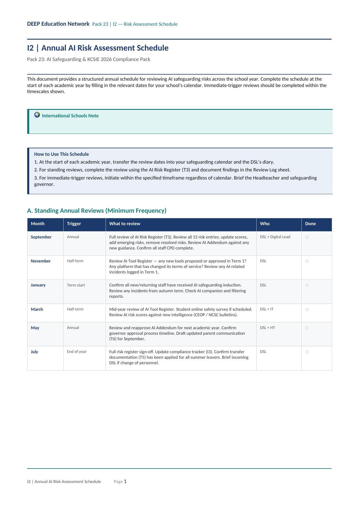 Preview of Annual AI Risk Assessment Schedule