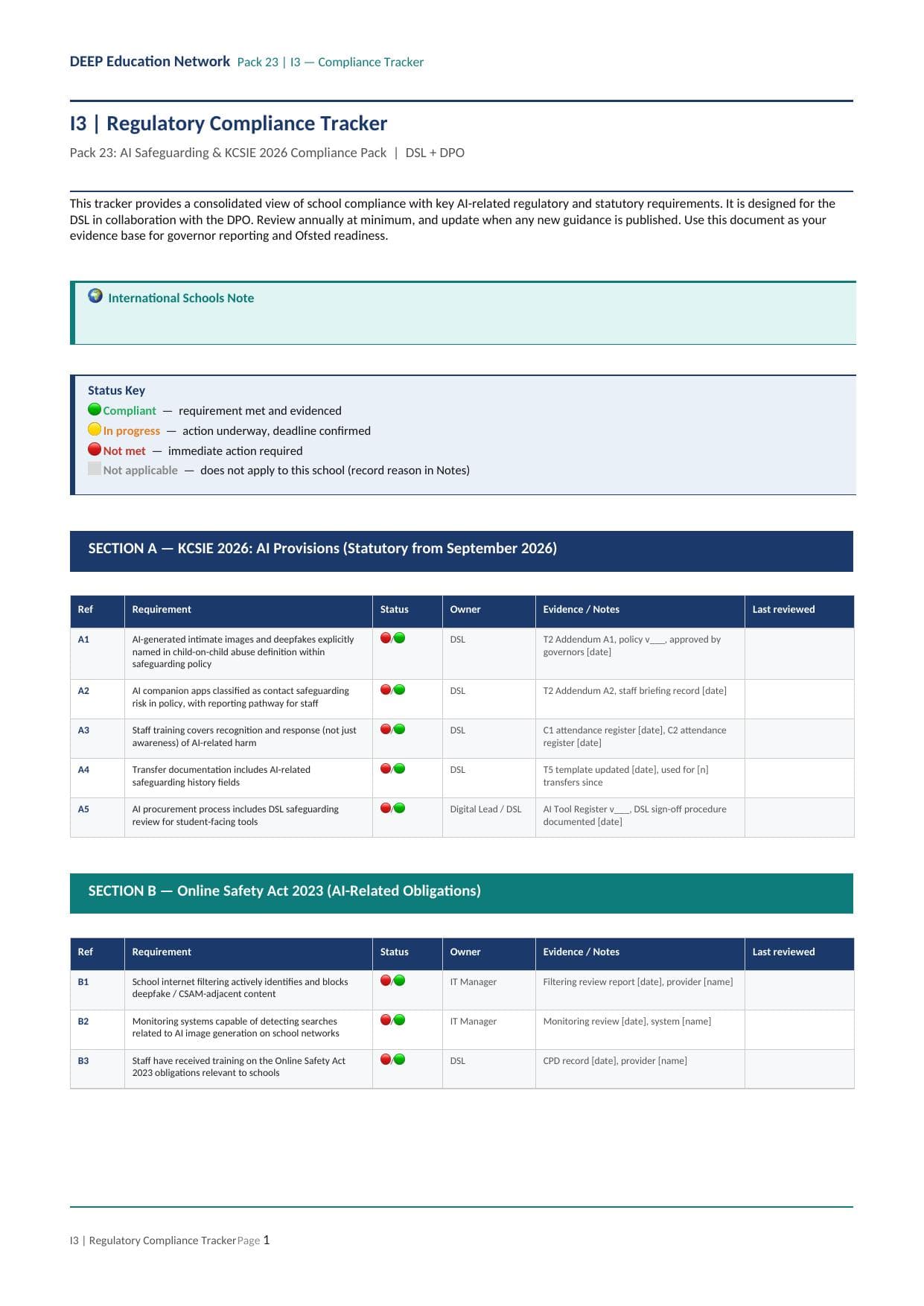 Preview of Regulatory Compliance Tracker