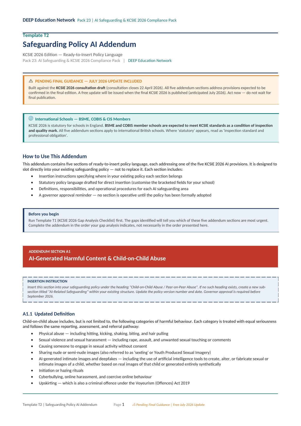 Preview of Safeguarding Policy AI Addendum