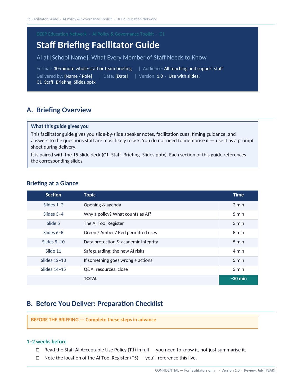 Preview of Staff Briefing — Facilitator Guide