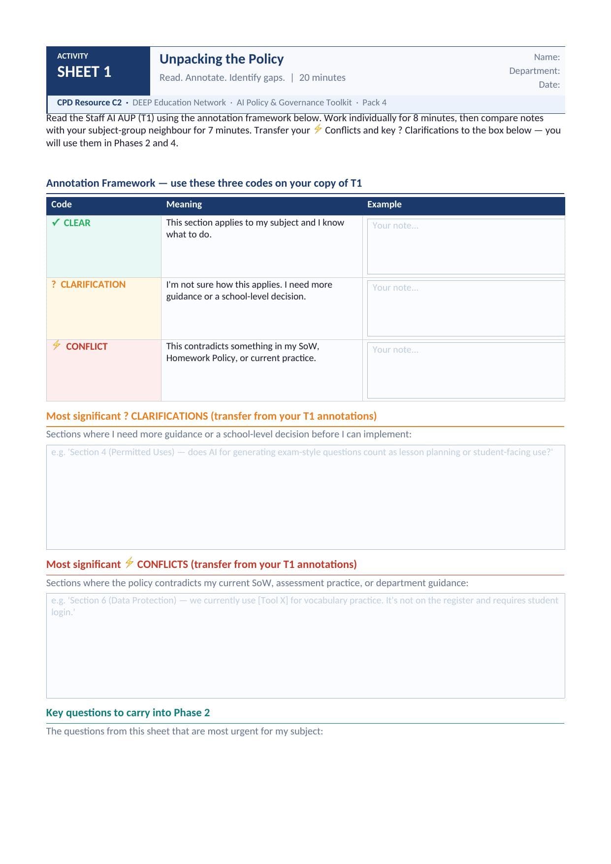 Preview of HoD Workshop — Activity Sheets
