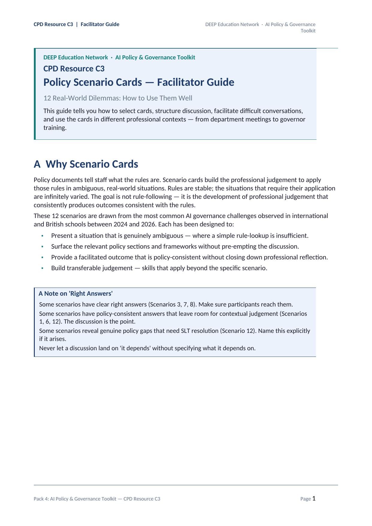 Preview of Scenario Cards — Facilitator Guide