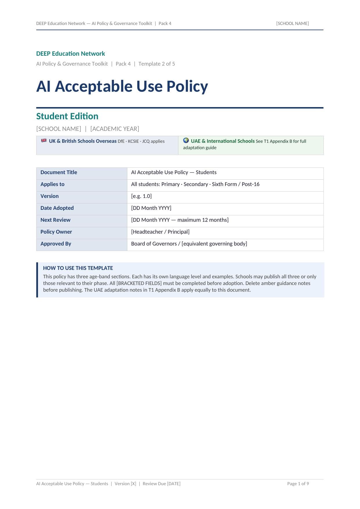 Preview of Student AI Acceptable Use Policy