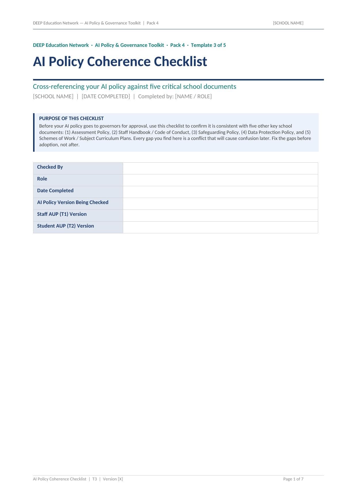 Preview of Policy Coherence Checklist