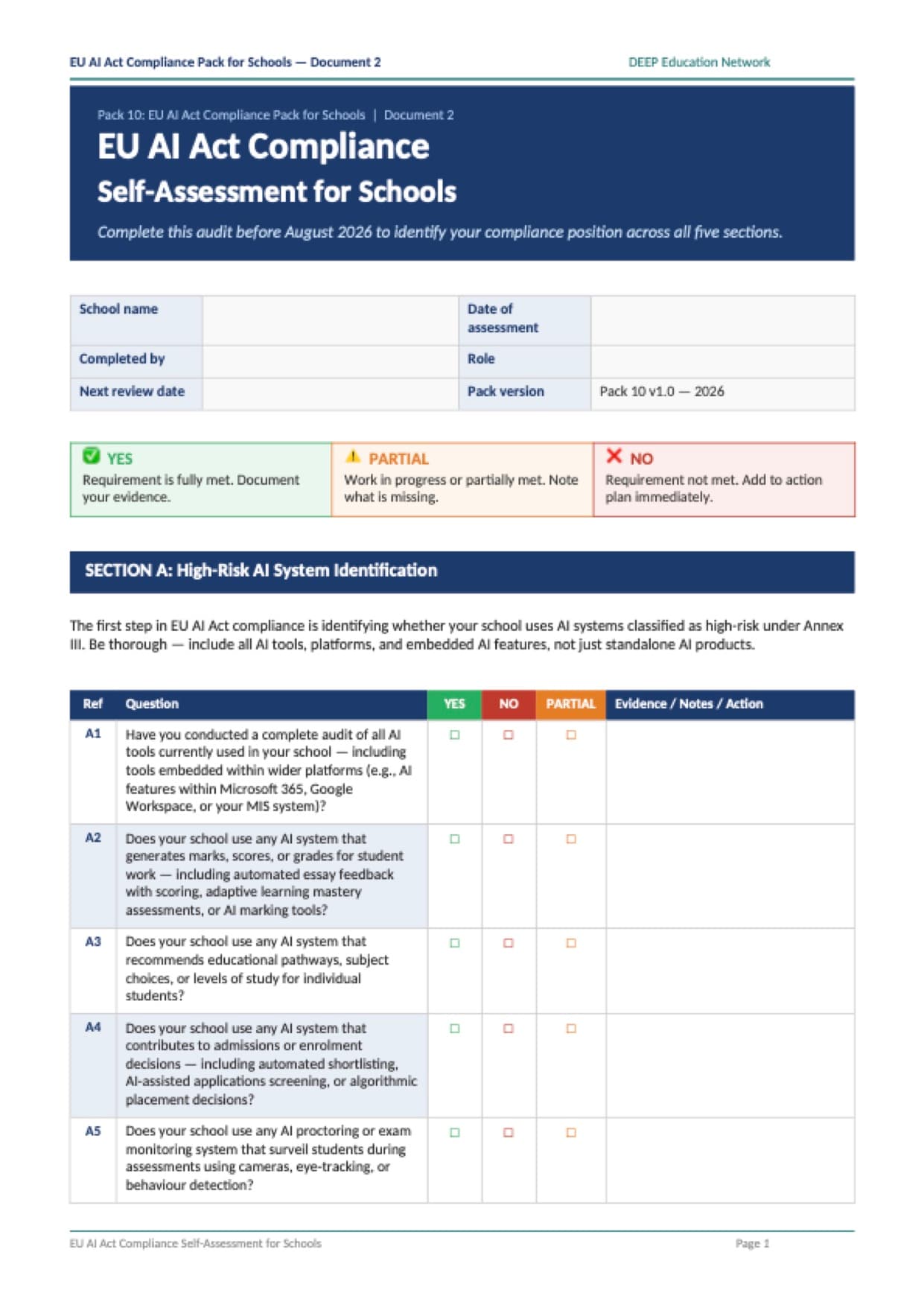Preview of Compliance Self-Assessment