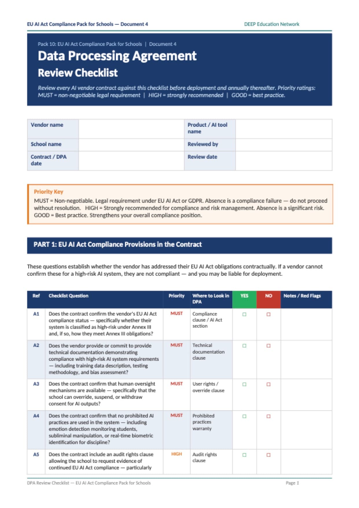 Preview of DPA Review Checklist
