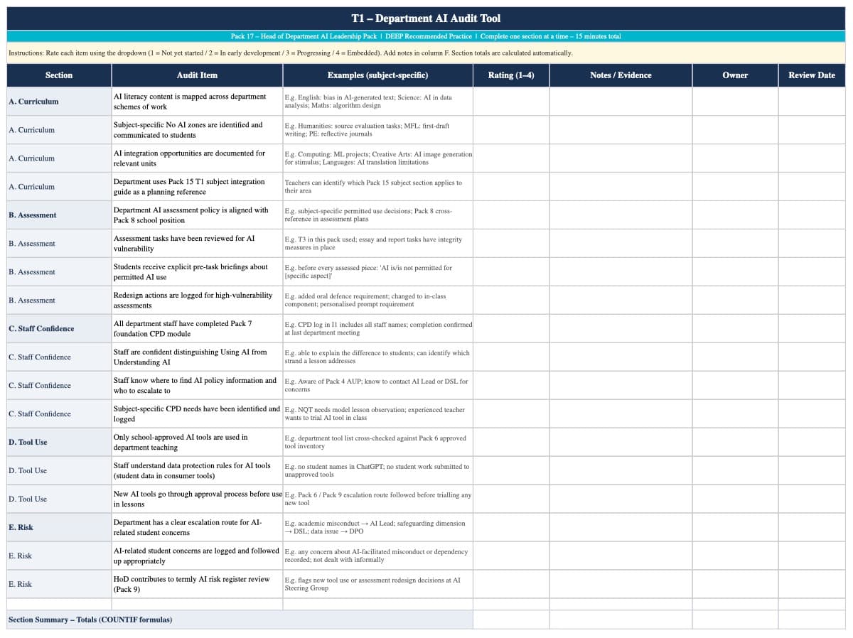 Preview of Department AI Audit Tool