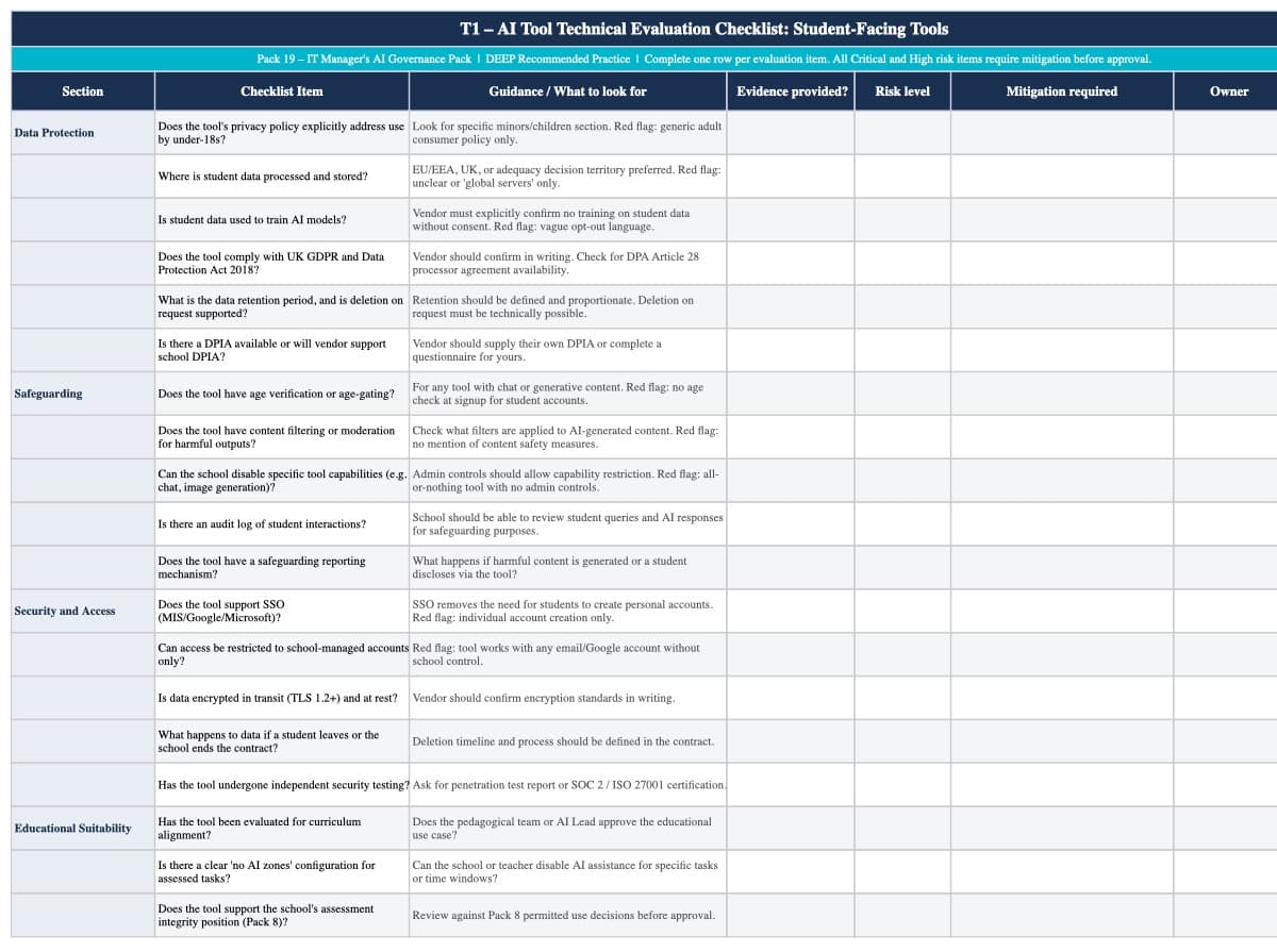 Preview of AI Tool Technical Evaluation Checklist