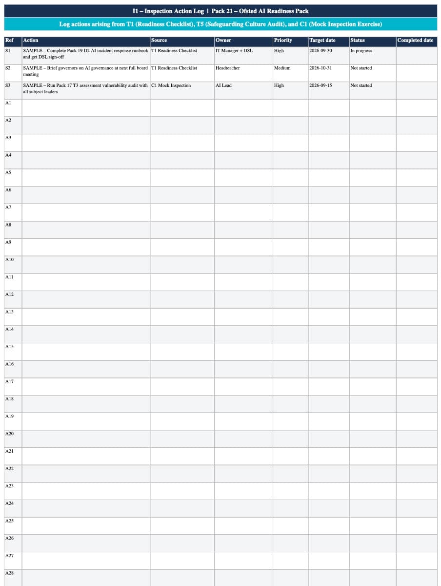 Preview of Inspection Action Log