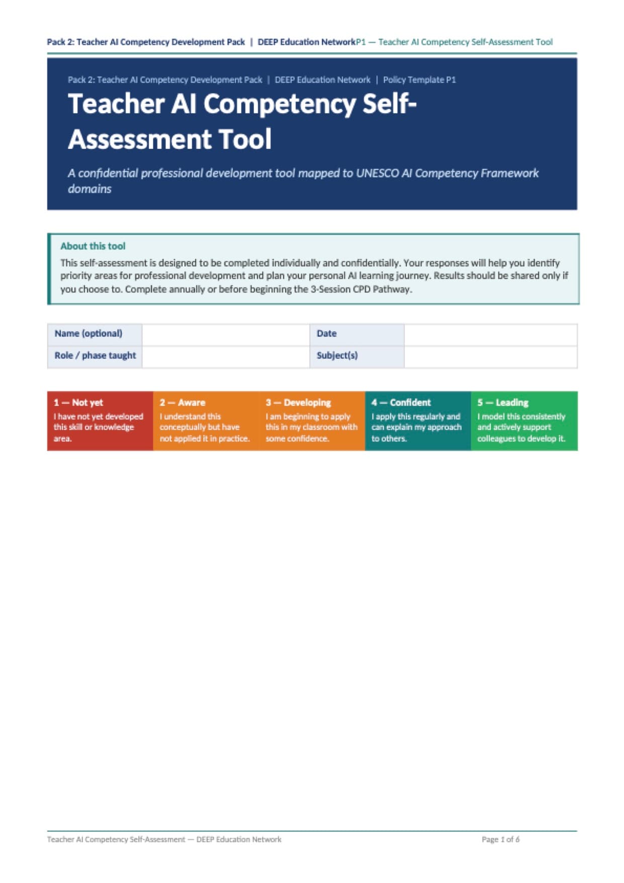 Preview of Teacher AI Self-Assessment