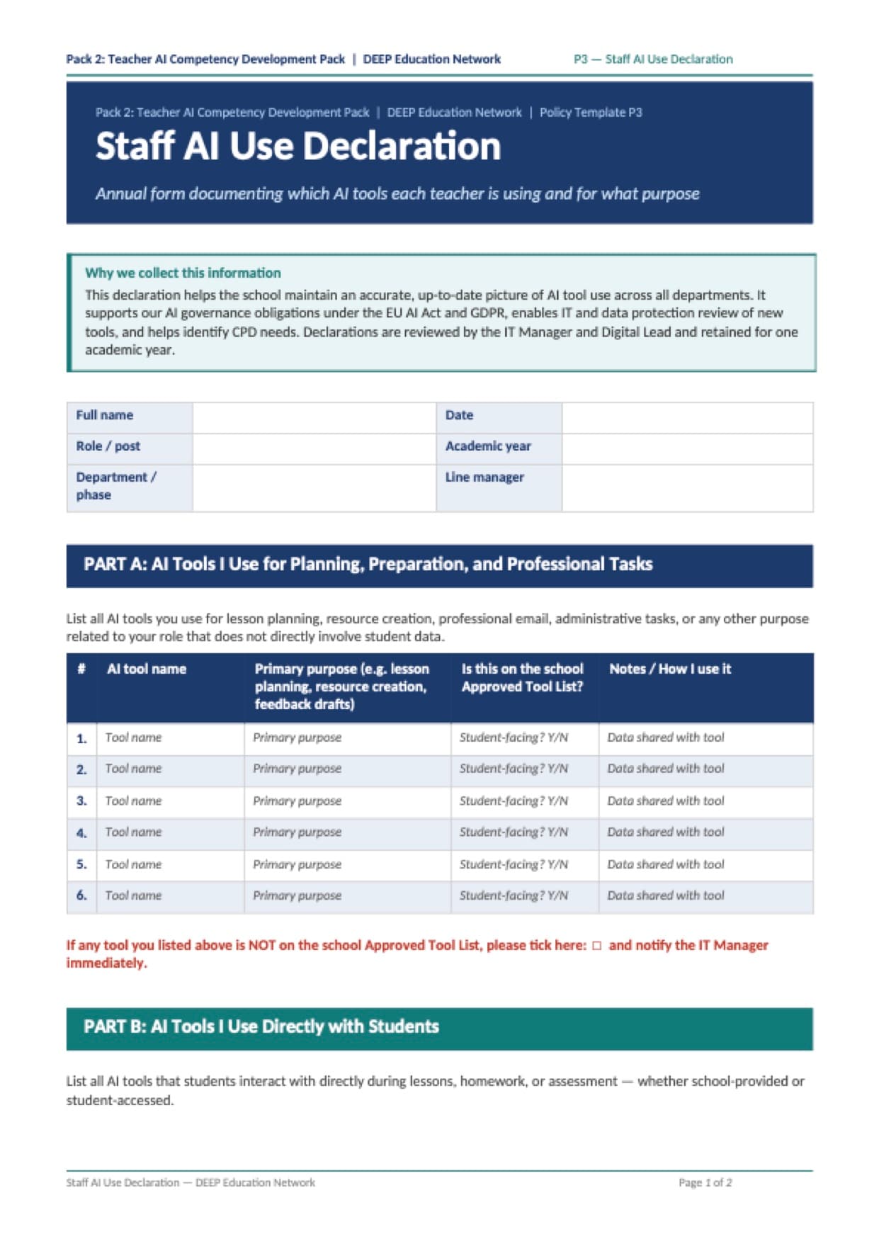 Preview of Staff AI Use Declaration